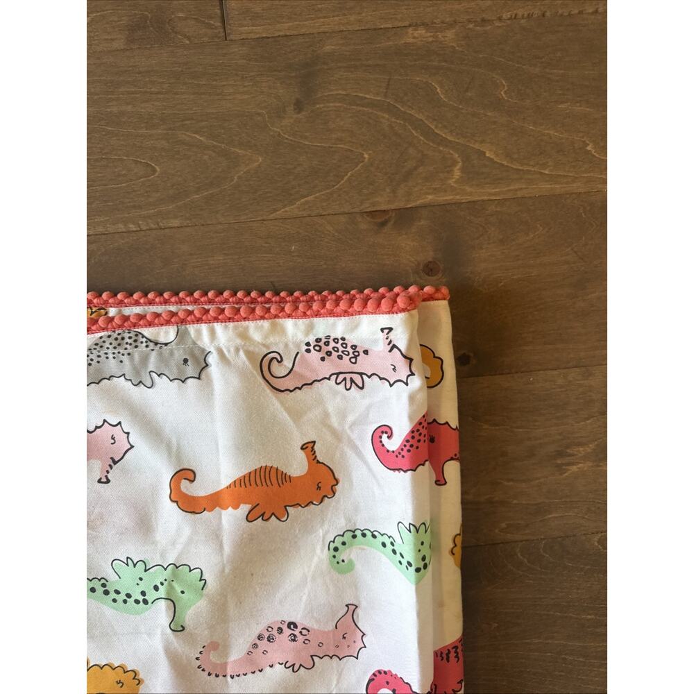 PILLOWFORT Seahorse Fabric Shower Curtain 72" x 72" Orange Pom Pom Trim - Picture 2 of 3
